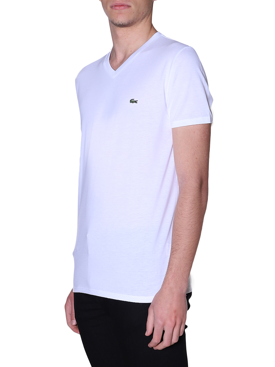 t-shirt lacoste scollo v blanc bianco